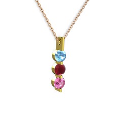Trinity Taşlı Kolye - Akuamarin, kök yakut ve pembe kuvars 8 ayar altın kolye (40 cm rose altın rolo zincir) #2x1jlg