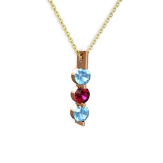 Akuamarin ve rodolit garnet 8 ayar rose altın kolye (40 cm altın rolo zincir)