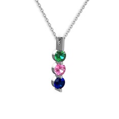 Trinity Taşlı Kolye - Yeşil kuvars, pembe kuvars ve lab safir 14 ayar beyaz altın kolye (40 cm beyaz altın rolo zincir) #3ctby1