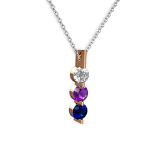 Trinity Taşlı Kolye - Swarovski, ametist ve lab safir 8 ayar rose altın kolye (40 cm beyaz altın rolo zincir) #3juo1d