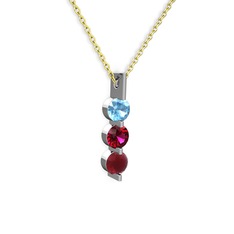 Trinity Taşlı Kolye - Akuamarin, rodolit garnet ve kök yakut 14 ayar beyaz altın kolye (40 cm altın rolo zincir) #3klqc6