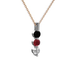 Trinity Taşlı Kolye - Siyah zirkon, kök yakut ve swarovski 14 ayar beyaz altın kolye (40 cm rose altın rolo zincir) #3llodu