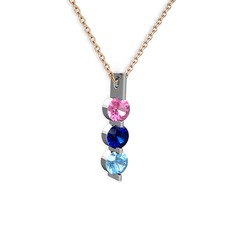 Trinity Taşlı Kolye - Pembe kuvars, lab safir ve akuamarin 925 ayar gümüş kolye (40 cm rose altın rolo zincir) #3uzqwj