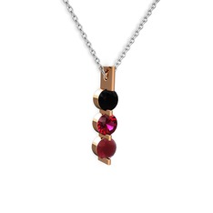 Siyah zirkon, rodolit garnet ve kök yakut 14 ayar rose altın kolye (40 cm beyaz altın rolo zincir)