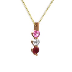 Trinity Taşlı Kolye - Pembe kuvars, swarovski ve kök yakut 8 ayar rose altın kolye (40 cm altın rolo zincir) #3wnfke