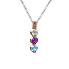 Trinity Taşlı Kolye - Swarovski, ametist ve akuamarin 14 ayar rose altın kolye (40 cm gümüş rolo zincir) #3xcrub