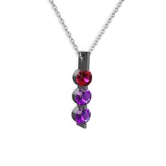 Rodolit garnet ve ametist 925 ayar siyah rodyum kaplama gümüş kolye (40 cm beyaz altın rolo zincir)