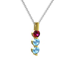 Rodolit garnet ve akuamarin 8 ayar altın kolye (40 cm gümüş rolo zincir)