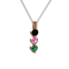 Trinity Taşlı Kolye - Siyah zirkon, pembe kuvars ve yeşil kuvars 925 ayar rose altın kaplama gümüş kolye (40 cm beyaz altın rolo zincir) #3yzoi8