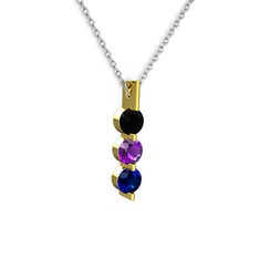 Trinity Taşlı Kolye - Siyah zirkon, ametist ve lab safir 8 ayar altın kolye (40 cm beyaz altın rolo zincir) #3zzxom