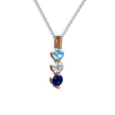 Akuamarin, swarovski ve lab safir 14 ayar rose altın kolye (40 cm beyaz altın rolo zincir)