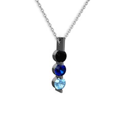 Trinity Taşlı Kolye - Siyah zirkon, lab safir ve akuamarin 925 ayar siyah rodyum kaplama gümüş kolye (40 cm beyaz altın rolo zincir) #455ccz