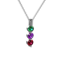 Trinity Taşlı Kolye - Yeşil kuvars, ametist ve rodolit garnet 925 ayar gümüş kolye (40 cm beyaz altın rolo zincir) #45gag7