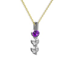 Trinity Taşlı Kolye - Ametist ve swarovski 8 ayar beyaz altın kolye (40 cm altın rolo zincir) #46rwab