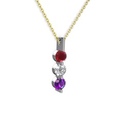 Trinity Taşlı Kolye - Kök yakut, swarovski ve ametist 8 ayar beyaz altın kolye (40 cm gümüş rolo zincir) #4gsld6