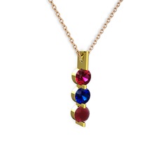 Trinity Taşlı Kolye - Rodolit garnet, lab safir ve kök yakut 14 ayar altın kolye (40 cm rose altın rolo zincir) #4gwnli