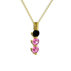 Siyah zirkon ve pembe kuvars 8 ayar altın kolye (40 cm altın rolo zincir)