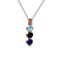 Trinity Taşlı Kolye - Akuamarin, siyah zirkon ve lab safir 8 ayar rose altın kolye (40 cm beyaz altın rolo zincir) #4kiour