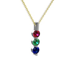 Trinity Taşlı Kolye - Rodolit garnet, yeşil kuvars ve lab safir 8 ayar beyaz altın kolye (40 cm altın rolo zincir) #4nq6pi