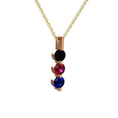 Trinity Taşlı Kolye - Siyah zirkon, rodolit garnet ve lab safir 14 ayar rose altın kolye (40 cm altın rolo zincir) #4rj1nn