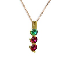 Trinity Taşlı Kolye - Yeşil kuvars ve rodolit garnet 14 ayar altın kolye (40 cm rose altın rolo zincir) #4skclt