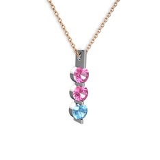Pembe kuvars ve akuamarin 925 ayar gümüş kolye (40 cm gümüş rolo zincir)