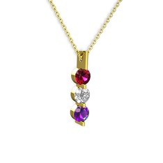 Rodolit garnet, swarovski ve ametist 14 ayar altın kolye (40 cm altın rolo zincir)