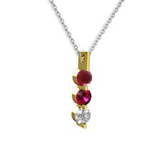 Trinity Taşlı Kolye - Kök yakut, rodolit garnet ve swarovski 8 ayar altın kolye (40 cm beyaz altın rolo zincir) #4ud27p