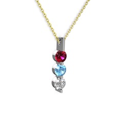 Rodolit garnet, akuamarin ve swarovski 8 ayar beyaz altın kolye (40 cm altın rolo zincir)