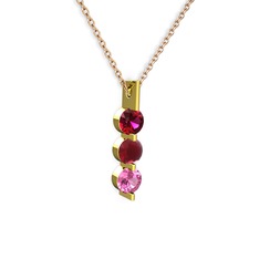 Trinity Taşlı Kolye - Rodolit garnet, kök yakut ve pembe kuvars 8 ayar altın kolye (40 cm rose altın rolo zincir) #4wo8r2