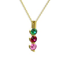 Yeşil kuvars, rodolit garnet ve pembe kuvars 8 ayar altın kolye (40 cm altın rolo zincir)