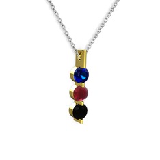 Trinity Taşlı Kolye - Lab safir, kök yakut ve siyah zirkon 14 ayar altın kolye (40 cm gümüş rolo zincir) #5h12fc