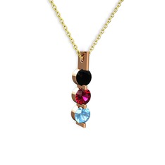 Trinity Taşlı Kolye - Siyah zirkon, rodolit garnet ve akuamarin 8 ayar rose altın kolye (40 cm gümüş rolo zincir) #5hiztt