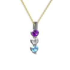 Ametist, swarovski ve akuamarin 925 ayar gümüş kolye (40 cm gümüş rolo zincir)