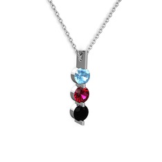 Akuamarin, rodolit garnet ve siyah zirkon 8 ayar beyaz altın kolye (40 cm beyaz altın rolo zincir)