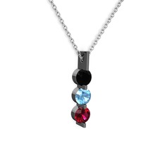Trinity Taşlı Kolye - Siyah zirkon, akuamarin ve rodolit garnet 925 ayar siyah rodyum kaplama gümüş kolye (40 cm gümüş rolo zincir) #61jldl