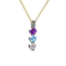 Trinity Taşlı Kolye - Ametist, akuamarin ve swarovski 14 ayar beyaz altın kolye (40 cm altın rolo zincir) #636hj