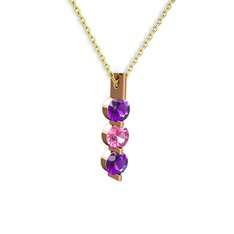 Trinity Taşlı Kolye - Ametist ve pembe kuvars 925 ayar rose altın kaplama gümüş kolye (40 cm altın rolo zincir) #63deyp