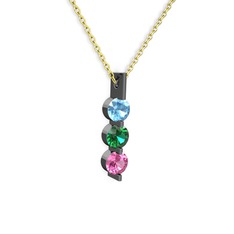Trinity Taşlı Kolye - Akuamarin, yeşil kuvars ve pembe kuvars 925 ayar siyah rodyum kaplama gümüş kolye (40 cm altın rolo zincir) #6aaz3l