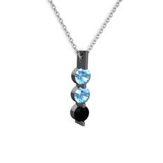 Trinity Taşlı Kolye - Akuamarin ve siyah zirkon 925 ayar siyah rodyum kaplama gümüş kolye (40 cm beyaz altın rolo zincir) #6alrkj