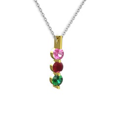 Trinity Taşlı Kolye - Pembe kuvars, kök yakut ve yeşil kuvars 925 ayar altın kaplama gümüş kolye (40 cm beyaz altın rolo zincir) #6bs7xb