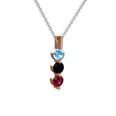 Trinity Taşlı Kolye - Akuamarin, siyah zirkon ve rodolit garnet 925 ayar rose altın kaplama gümüş kolye (40 cm beyaz altın rolo zincir) #6g6rfp