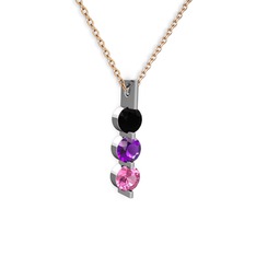 Trinity Taşlı Kolye - Siyah zirkon, ametist ve pembe kuvars 925 ayar gümüş kolye (40 cm gümüş rolo zincir) #6h61x5