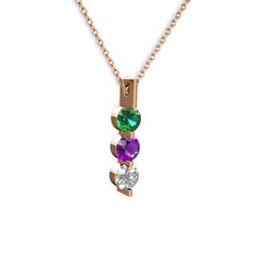 Trinity Taşlı Kolye - Yeşil kuvars, ametist ve swarovski 925 ayar rose altın kaplama gümüş kolye (40 cm gümüş rolo zincir) #6j8ogs