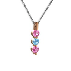 Pembe kuvars ve akuamarin 925 ayar rose altın kaplama gümüş kolye (40 cm gümüş rolo zincir)