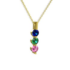 Trinity Taşlı Kolye - Lab safir, yeşil kuvars ve pembe kuvars 8 ayar altın kolye (40 cm gümüş rolo zincir) #6laltd