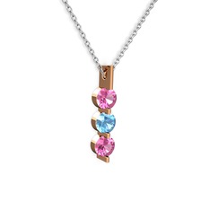 Pembe kuvars ve akuamarin 8 ayar rose altın kolye (40 cm beyaz altın rolo zincir)