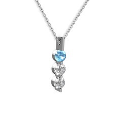 Akuamarin ve swarovski 14 ayar beyaz altın kolye (40 cm gümüş rolo zincir)