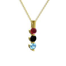 Trinity Taşlı Kolye - Kök yakut, siyah zirkon ve akuamarin 925 ayar altın kaplama gümüş kolye (40 cm gümüş rolo zincir) #6ppg5h