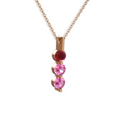 Trinity Taşlı Kolye - Kök yakut ve pembe kuvars 14 ayar rose altın kolye (40 cm rose altın rolo zincir) #6rd8y9